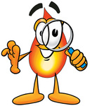 Clip Art Graphic of a Fire Cartoon Character Looking Through a Magnifying Glass