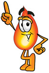 Clip Art Graphic of a Fire Cartoon Character Pointing Upwards
