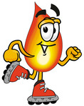Clip Art Graphic of a Fire Cartoon Character Roller Blading on Inline Skates