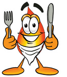 Clip Art Graphic of a Fire Cartoon Character Holding a Knife and Fork