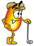 Clip Art Graphic of a Fire Cartoon Character Leaning on a Golf Club While Golfing