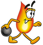 Clip Art Graphic of a Fire Cartoon Character Holding a Bowling Ball