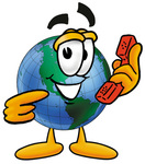 Clip Art Graphic of a World Globe Cartoon Character Holding a Telephone