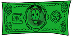 Clip Art Graphic of a World Globe Cartoon Character on a Dollar Bill