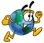 Clip Art Graphic of a World Globe Cartoon Character Running