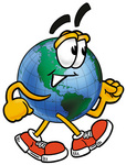 Clip Art Graphic of a World Globe Cartoon Character Walking