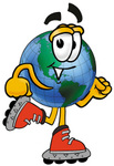 Clip Art Graphic of a World Globe Cartoon Character Roller Blading on Inline Skates
