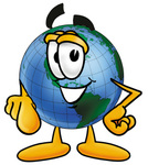 Clip Art Graphic of a World Globe Cartoon Character Pointing at the Viewer