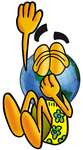 Clip Art Graphic of a World Globe Cartoon Character Plugging His Nose While Jumping Into Water
