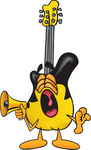 Clip Art Graphic of a Yellow Electric Guitar Cartoon Character Screaming Into a Megaphone