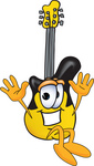 Clip Art Graphic of a Yellow Electric Guitar Cartoon Character Jumping