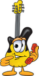 Clip Art Graphic of a Yellow Electric Guitar Cartoon Character Holding a Telephone