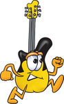 Clip Art Graphic of a Yellow Electric Guitar Cartoon Character Running