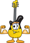 Clip Art Graphic of a Yellow Electric Guitar Cartoon Character Flexing His Arm Muscles