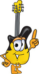 Clip Art Graphic of a Yellow Electric Guitar Cartoon Character Pointing Upwards