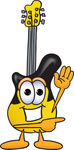 Clip Art Graphic of a Yellow Electric Guitar Cartoon Character Waving and Pointing