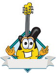 Clip Art Graphic of a Yellow Electric Guitar Cartoon Character Label