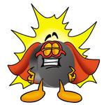 Clip Art Graphic of an Ice Hockey Puck Cartoon Character Dressed as a Super Hero