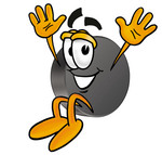 Clip Art Graphic of an Ice Hockey Puck Cartoon Character Jumping