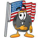 Clip Art Graphic of an Ice Hockey Puck Cartoon Character Pledging Allegiance to an American Flag