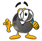 Clip Art Graphic of an Ice Hockey Puck Cartoon Character Looking Through a Magnifying Glass