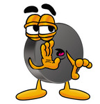 Clip Art Graphic of an Ice Hockey Puck Cartoon Character Whispering and Gossiping