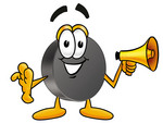 Clip Art Graphic of an Ice Hockey Puck Cartoon Character Holding a Megaphone