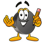 Clip Art Graphic of an Ice Hockey Puck Cartoon Character Holding a Pencil