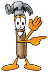 Clip Art Graphic of a Hammer Tool Cartoon Character Waving and Pointing