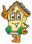 Clip Art Graphic of a Yellow Residential House Cartoon Character Pointing Upwards