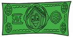 Clip Art Graphic of a Yellow Residential House Cartoon Character on a Dollar Bill