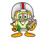 Clip Art Graphic of a Yellow Residential House Cartoon Character in a Helmet, Holding a Football