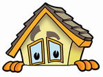 Clip Art Graphic of a Yellow Residential House Cartoon Character Peeking Over a Surface