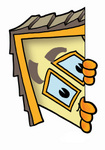 Clip Art Graphic of a Yellow Residential House Cartoon Character Peeking Around a Corner