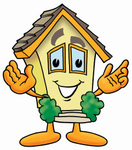Clip Art Graphic of a Yellow Residential House Cartoon Character With Welcoming Open Arms