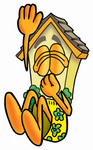 Clip Art Graphic of a Yellow Residential House Cartoon Character Plugging His Nose While Jumping Into Water