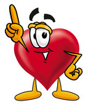 Clip Art Graphic of a Red Love Heart Cartoon Character Pointing Upwards