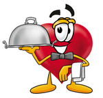 Clip Art Graphic of a Red Love Heart Cartoon Character Dressed as a Waiter and Holding a Serving Platter