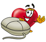 Clip Art Graphic of a Red Love Heart Cartoon Character With a Computer Mouse