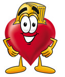 Clip Art Graphic of a Red Love Heart Cartoon Character Wearing a Hardhat Helmet