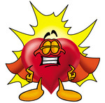 Clip Art Graphic of a Red Love Heart Cartoon Character Dressed as a Super Hero