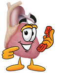 Clip Art Graphic of a Human Heart Cartoon Character Holding a Telephone