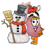 Clip Art Graphic of a Human Heart Cartoon Character With a Snowman on Christmas