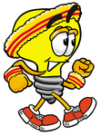 Clip Art Graphic of a Yellow Electric Lightbulb Cartoon Character Speed Walking or Jogging