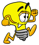 Clip Art Graphic of a Yellow Electric Lightbulb Cartoon Character Running