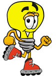 Clip Art Graphic of a Yellow Electric Lightbulb Cartoon Character Roller Blading on Inline Skates