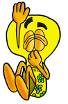 Clip Art Graphic of a Yellow Electric Lightbulb Cartoon Character Plugging His Nose While Jumping Into Water