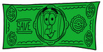 Clip Art Graphic of a White Electrical Light Switch Cartoon Character on a Dollar Bill