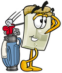 Clip Art Graphic of a White Electrical Light Switch Cartoon Character Swinging His Golf Club While Golfing
