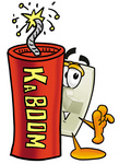 Clip Art Graphic of a White Electrical Light Switch Cartoon Character Standing With a Lit Stick of Dynamite